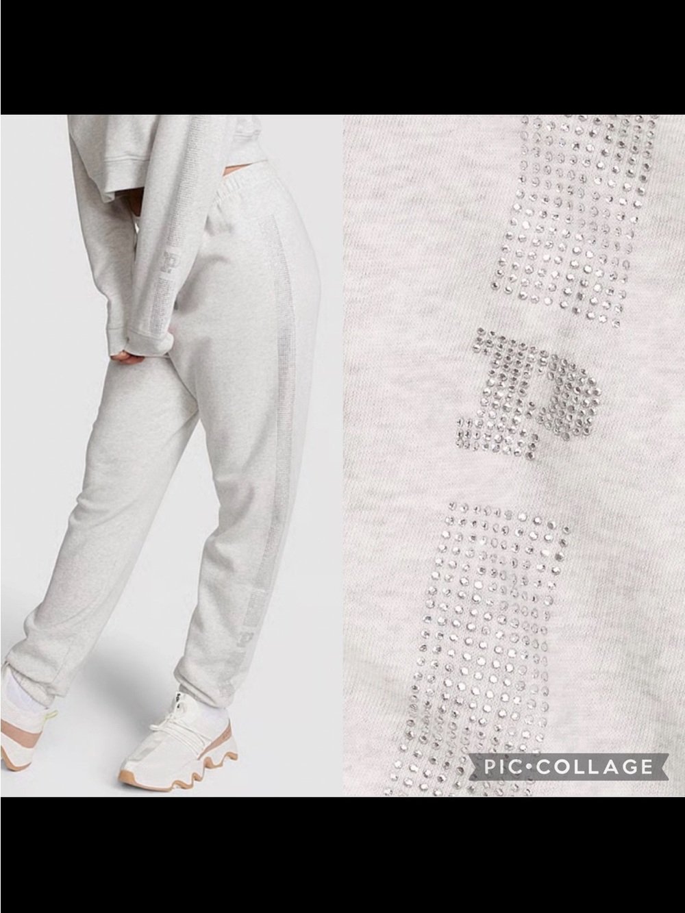 PINK Victoria's Secret Light Gray Crystal-Trim Joggers